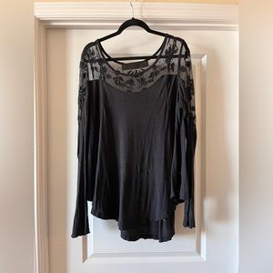 Free People Blouse with Sheer Floral Panels